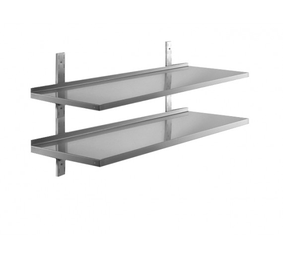 Vægbord af rustfrit stål 800 x 300 med 2 hylder