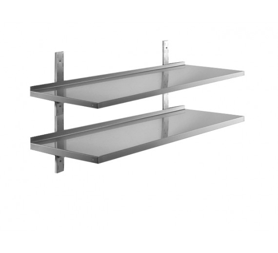 Vægbord af rustfrit stål 1400 x 400 med 2 hylder