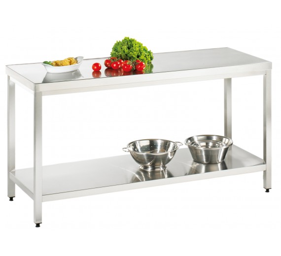 Arbejdsbord af rustfrit stål 1300 x 700 PRO med hylde