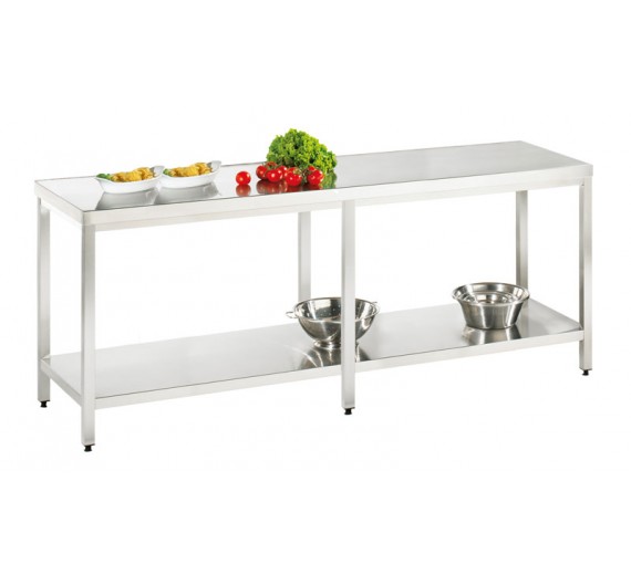 Arbejdsbord af rustfrit stål 2700 x 600 PRO med hylde