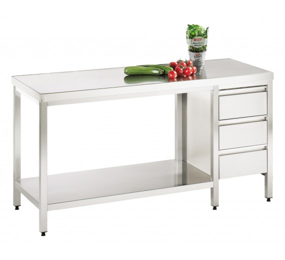 Arbejdsbord af rustfrit stål 1400 x 800 PRO med skuffe i højre side