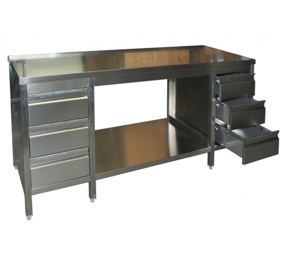 Arbejdsbord af rustfrit stål 1500 x 600 PRO med skuffe i højre og venstre side