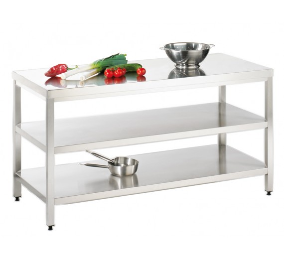 Arbejdsbord af rustfrit stål 1600 x 700 PRO med 2 hylder