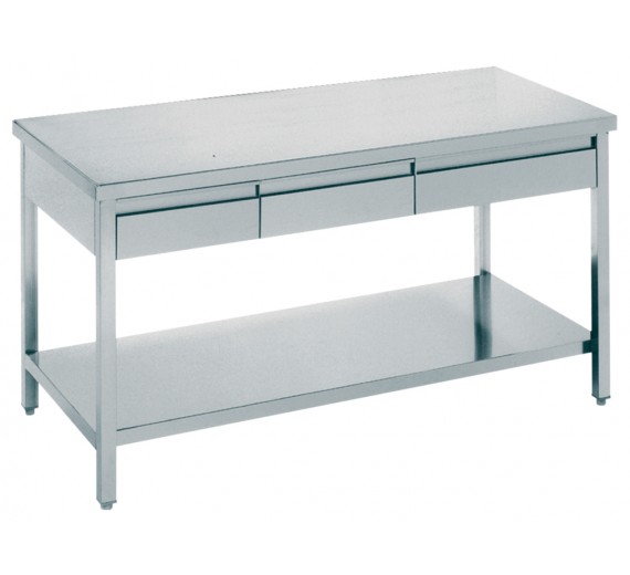 Arbejdsbord af rustfrit stål 1800 x 700 ECO med 3 skuffer