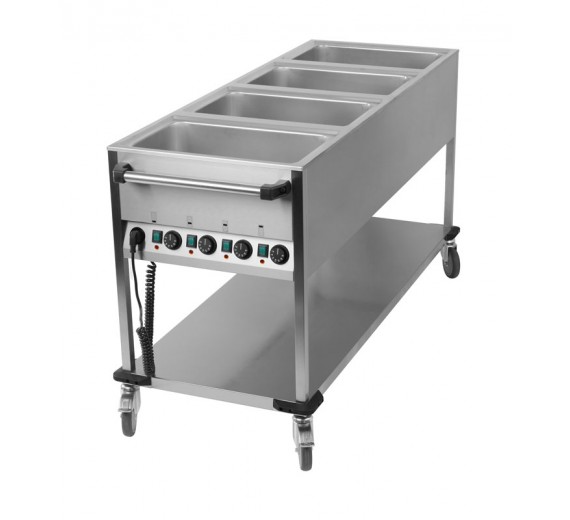 BainMarie-Vogn 4x GN1/1 Smal med underhylde