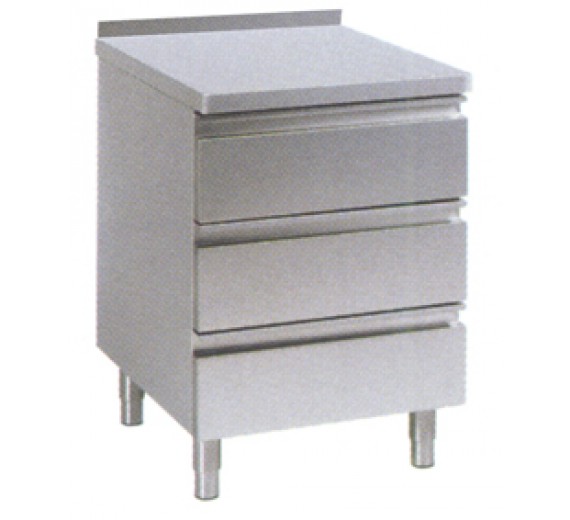 Skuffeskab af rustfrit stål 600 x 700 PRO med bagkant