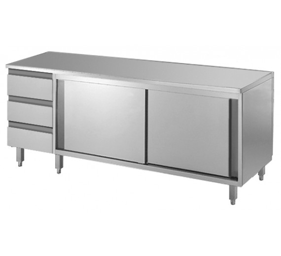 Arbejdsskab af rustfrit stål 1800 x 700 med skuffe i venstre side - CNS18/10
