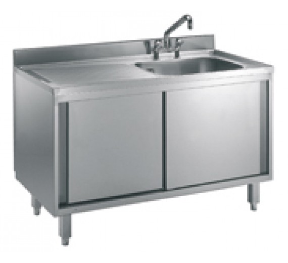 Opvaskeskab af rustfrit stål 1400 x 700 PRO 1 vask i højre side