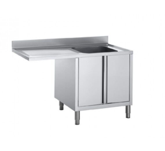 Opvaskeskab af rustfrit stål 1200 x 700 PRO 1 vask i højre side