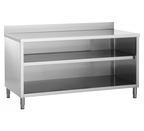 Arbejdsskab af rustfrit stål 1400 x 600 åbent med bagkant- CNS18/10