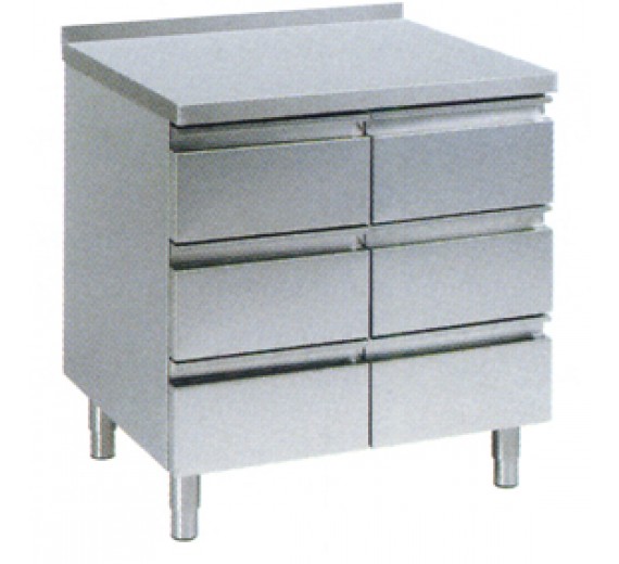 Skuffeskab af rustfrit stål 800 x 600 PRO med bagkant