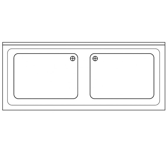 Opvaskebakke af rustfrit stål 1200 x 600 med 2 vaske med en dybde på 250mm