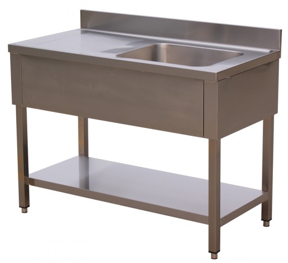 Opvaskebord af rustfrit stål ECO 1000 x 600 med 1 vask i højre side