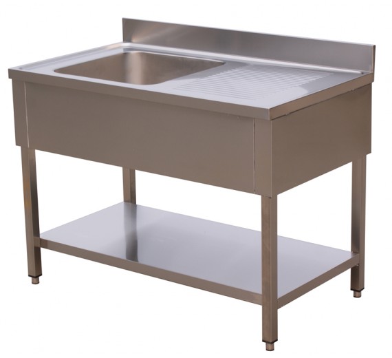 Opvaskebord af rustfrit stål ECO 1200 x 600 med 1 vask i venstre side