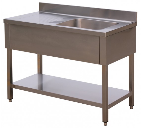 Opvaskebord af rustfrit stål ECO 1200 x 700 med 1 vask i højre side