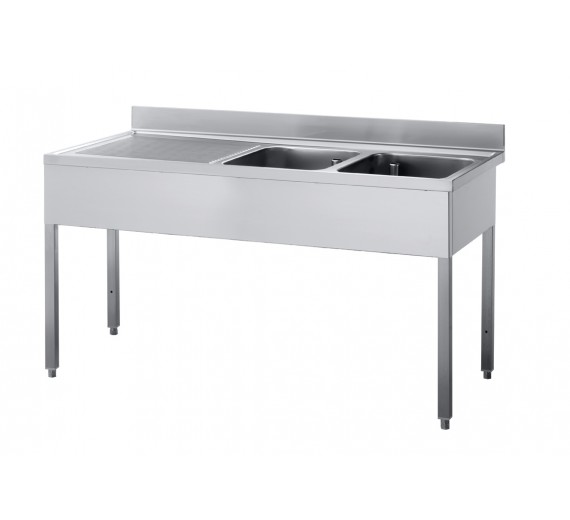 Opvaskebord ECO 1600 x 600 med 2 vaske i højre side