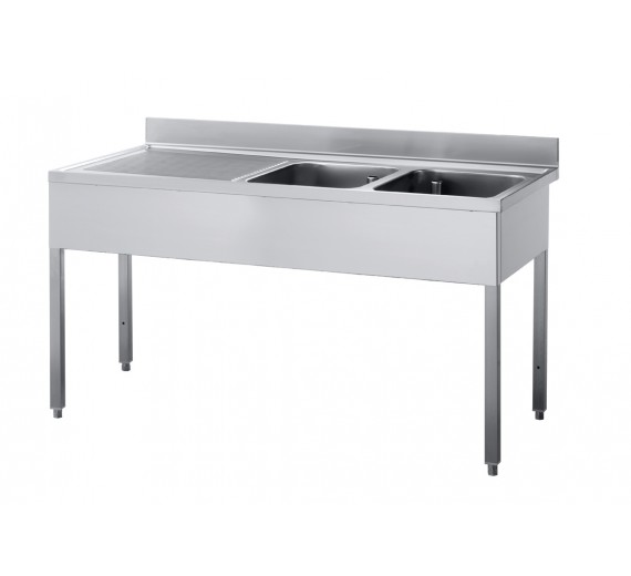 Opvaskebord ECO 1600 x 700 med 2 vaske i højre side