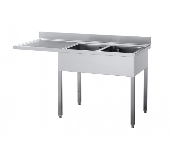 Bordopvaskebordet i rustfrit stål 1800 x 700 ECO 2 vaske i højre side