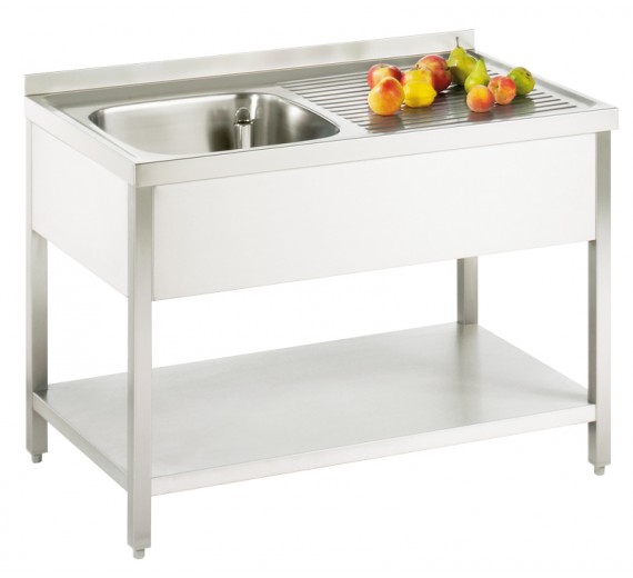 Opvaskebord af rustfrit stål 1200 x 600 PRO med 1 vask i venstre side