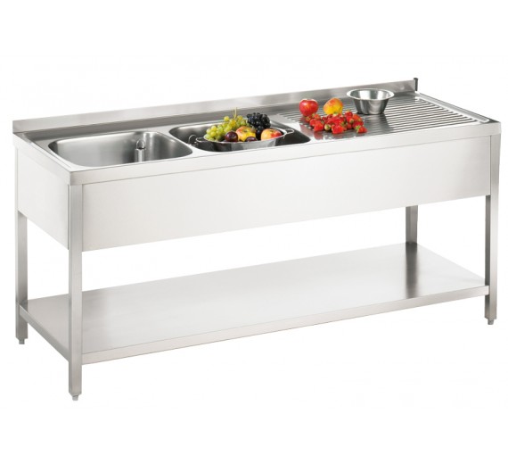 Opvaskebord af rustfrit stål 1900 x 700 PRO med 2 vaske i venstre side