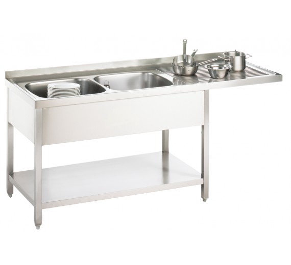 Bordopvaskemaskine af rustfrit stål 1800 x 600 PRO med 2 vaske i venstre side