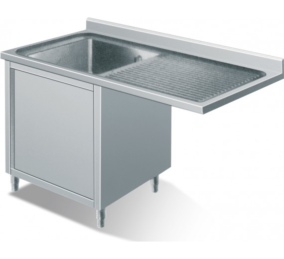 Opvaskecentrum af rustfrit stål med underskab 1200 x 600 ECO 1 vask i venstre side