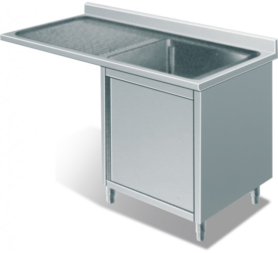 Opvaskecentrum af rustfrit stål med underskab 1200 x 600 ECO 1 vask i højre side