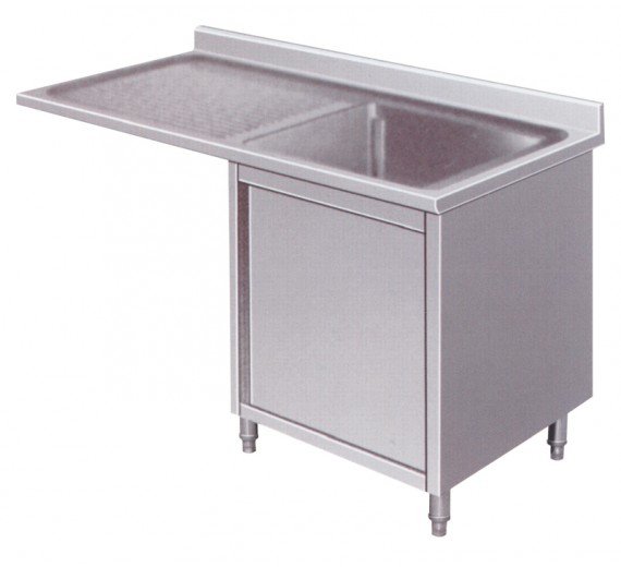 Opvaskecentrum af rustfrit stål med underskab 1400 x 700 ECO 1 vask i højre side