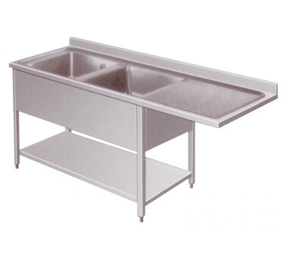 Opvaskecentrum 1800 x 700 ECO af rustfrit stål med 2 vaske i venstre side