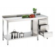 Arbejdsbord af rustfrit stål 1300 x 800 PRO med skuffe i højre side og bagkant