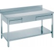 Arbejdsbord af rustfrit stål 1800 x 600 ECO med skuffer og bagkant