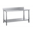 Arbejdsbord af rustfrit stål 700x700 med hylde og bagkant